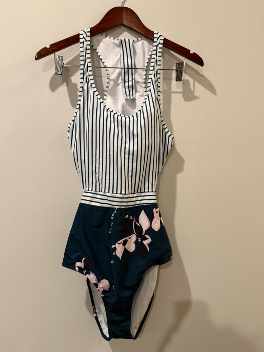 Navy & White Striped Floral One-Piece Swimsuit